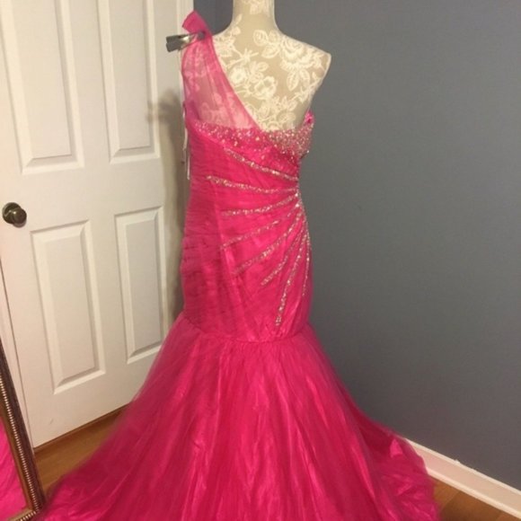 *FINAL PRICE* Fabulous Pink One Shoulder Formal Evening Gown - Picture 5 of 8